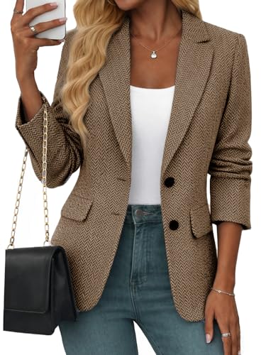 Mina Self Sweater Blazers Jacket for Women Old Money Clothes 2026 Spring Jackets Womens Blazer Brown Camel Tan Fashion Outfits Friday Deals Today Oversize Fitted Boyfriend Sweatshirt Women's Suits