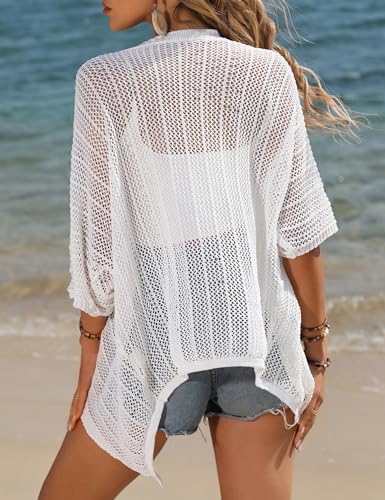 Image of BeautyNee Lightweight Summer Crochet Cardigan for Women Short Sleeve Kimono Boho Open Front Sheer Knit Cardigans