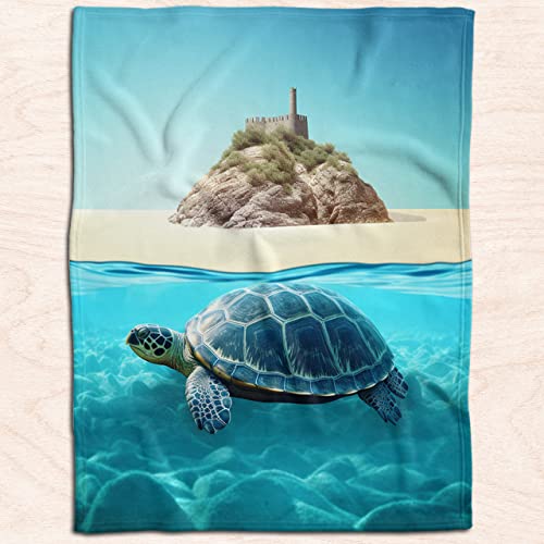 Personalized Turtle Blanket Adult - Turtle Fleece Blanket For Bed Super Soft Plush Sea Turtle Blanket Throw Turtle Blanket For Women Men Sea Turtle Bedroom Decor Size Turtle Accessories 60X80 & 50X60 #TOP2