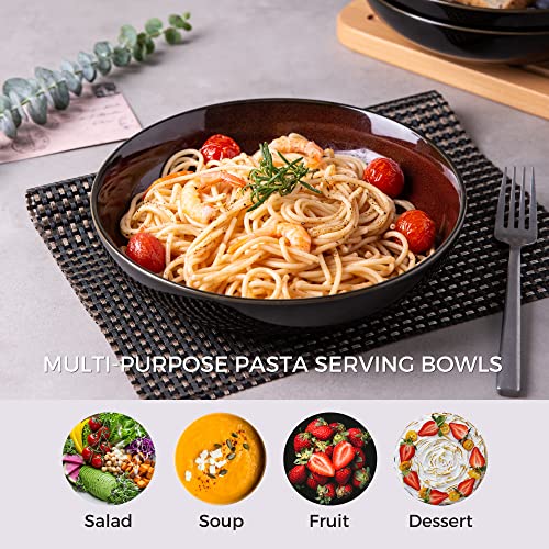 Leratio Large Pasta Bowls,38Oz Ceramic Pasta Bowls,9.0" Reactive Glaze Pasta Bowl Set Of 4,Microwave & Dishwasher,Oven Safe,Wide Serving Bowls For Salad,Dessert,Fruit,Scratch Resistant-Orange Red #TOP3