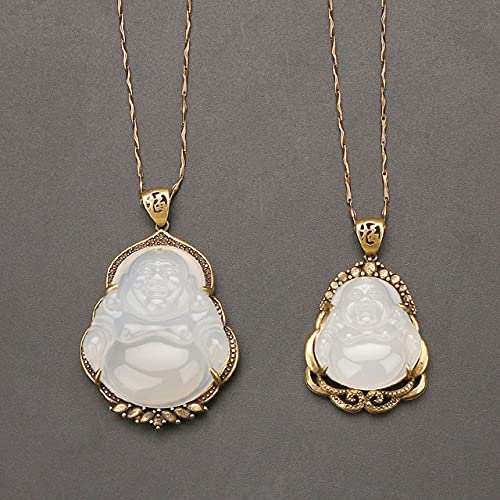 LISAQ Lot de 2 pendentifs Bouddha Maitreya en calcédoine verte incrustée en agate blanche Cover