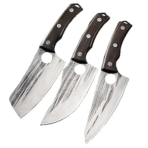 Seido Knives 3-Piece Torio Butcher Knife Set 5CR15 High-Carbon Steel – 6″ Slicing, 5.5″ Cleaver, 5″ Boning Knife