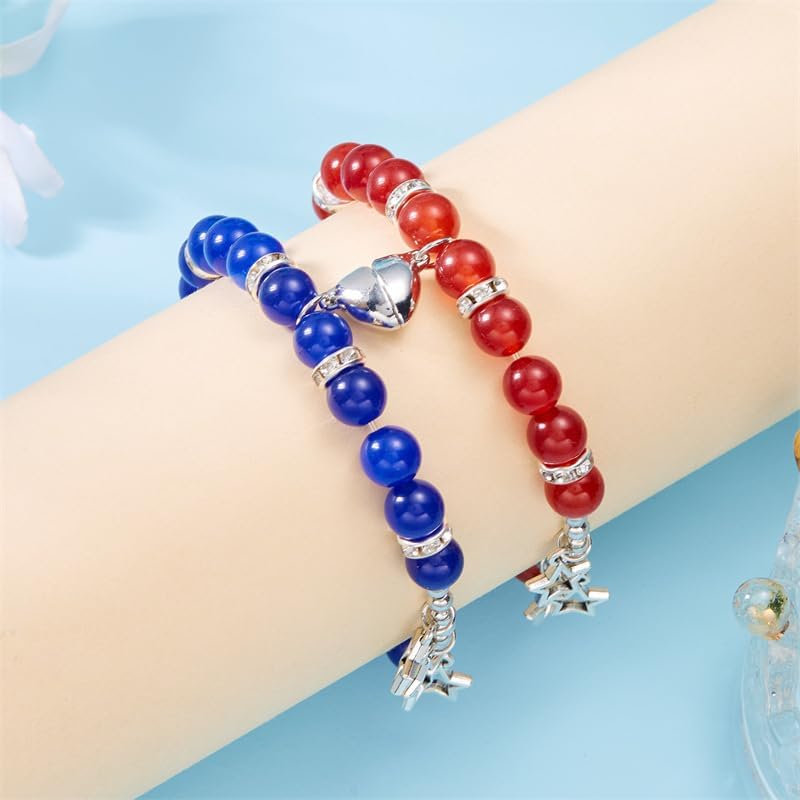 Caiyao Matching Couples Bracelets Friendship Bracelets Heart Stone Beads Star Tassel Distance Promise Bracelet for Best Friends Bff Couples Valentine's Day - Image 2