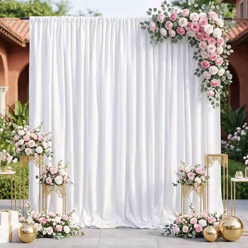 Image of White Backdrop Curtains 4 Panels 5ft x 8ft Photo Polyester Backdrop Drapes for Wedding Party Background Decorations