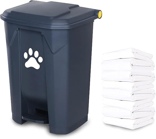 Cubo de basura para excrementos de perro al aire libre, estación de residuos de perros con tapa, pedal manos libres, contenedor interior extraíble