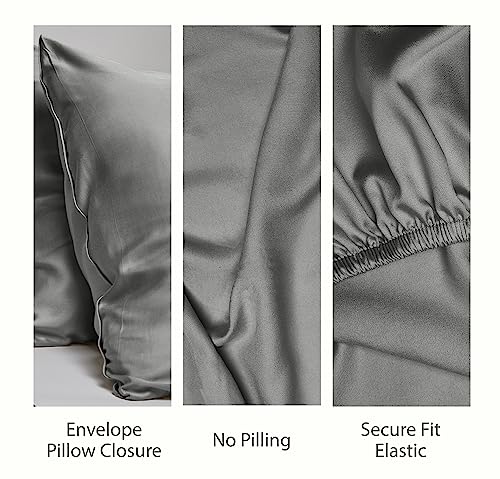 Image of Threadmill Rayon Bamboo Twin XL Sheets for Twin XL Size Bed, 3 Piece Cooling Bed Sheets Set Dark Grey - Silky Soft, Lightweight, Breathable -15 Inch Deep Pocket -Moisture Wicking & Temp Regulating | 15 inch Deep Pocket, Cooling Sheet, Breathable, Lightweight, OEKO-TEX Certified