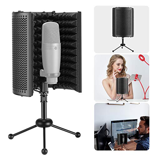 Neewer NW-13 Foldable Compact Microphone Isolation Shield with Tripod Stand, Studio Mic Sound