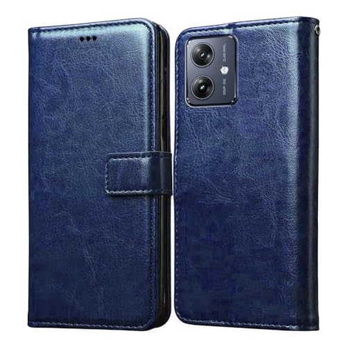 Image of Amazon Brand - Solimo Flip Leather Mobile Cover (Soft & Flexible Back case) for Motorola Moto G54 5G / G54 Power 5G / G64 5G (Blue)