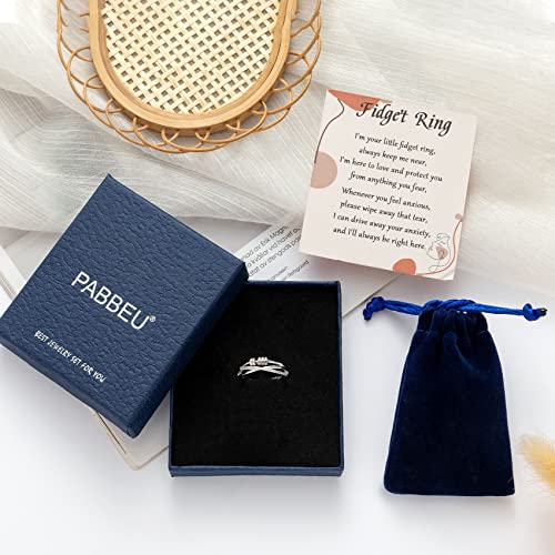 image for PABBEU Anxiety Ring for Women 925 Sterling Silver Fidget Ring With Cub