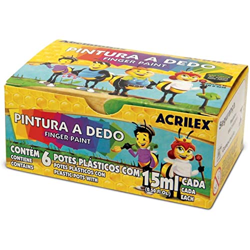 Pintura a Dedo 15 ml, Acrilex 11315, Multicor, Pacote de 6