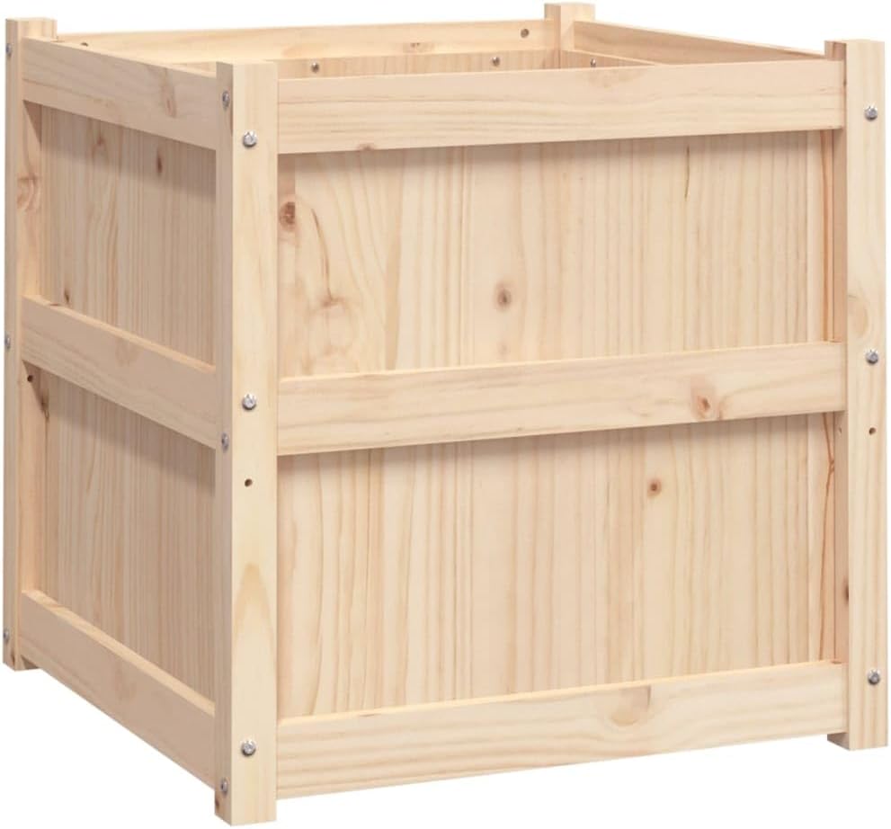 23.6" Rustic Pine Wood Planter Box Set of 2, Square Raised Garden Bed Outdoor, Solid Wood Elevated Flower Bed for Patio Balcony Yard