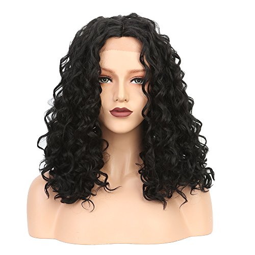 Synthetic Wigs Lace Front for Women Curly Middle Part Black Color
