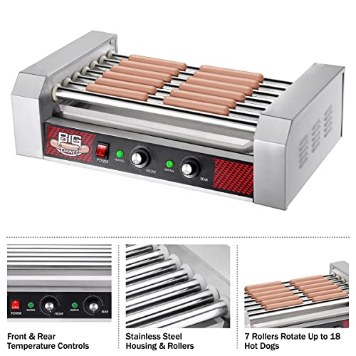 Hot Dog Roller Machine – Stainless-Steel Cooker With 7 Non-Stick Rollers – Cooks 18 Hot Dogs – Concession Stand Supplies By Great Northern Popcorn (83-Dt6131) #TOP2