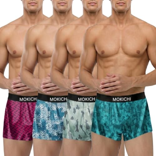 Image of Men's Microfiber Boxer Briefs Pack of 4 | Soft Stretch Breathable Innerwear | Moisture Wicking Printed Trunks | Comfortable Elastic Waistband | Regular Fit Underwear for Men