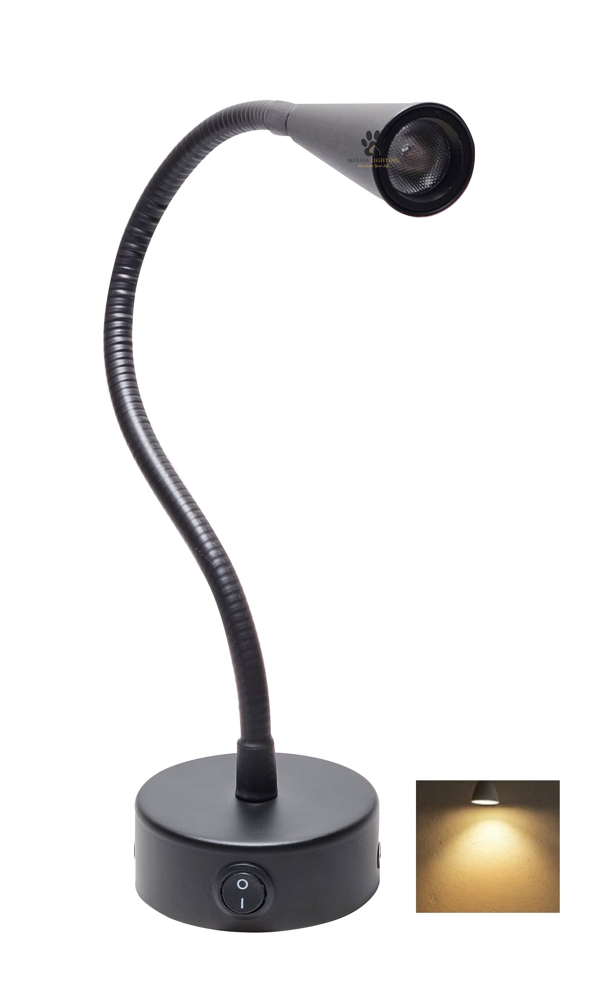 Mufasa 3 Watts Conical Black LED Bedside Wall Light Surface Mounted Spotlight Reading Light Night Lamp Long Arm 28Cm Gooseneck (Pack of 1) (Warm White) (B0CJTYGLSD) Amazon Price History, Amazon Price Tracker