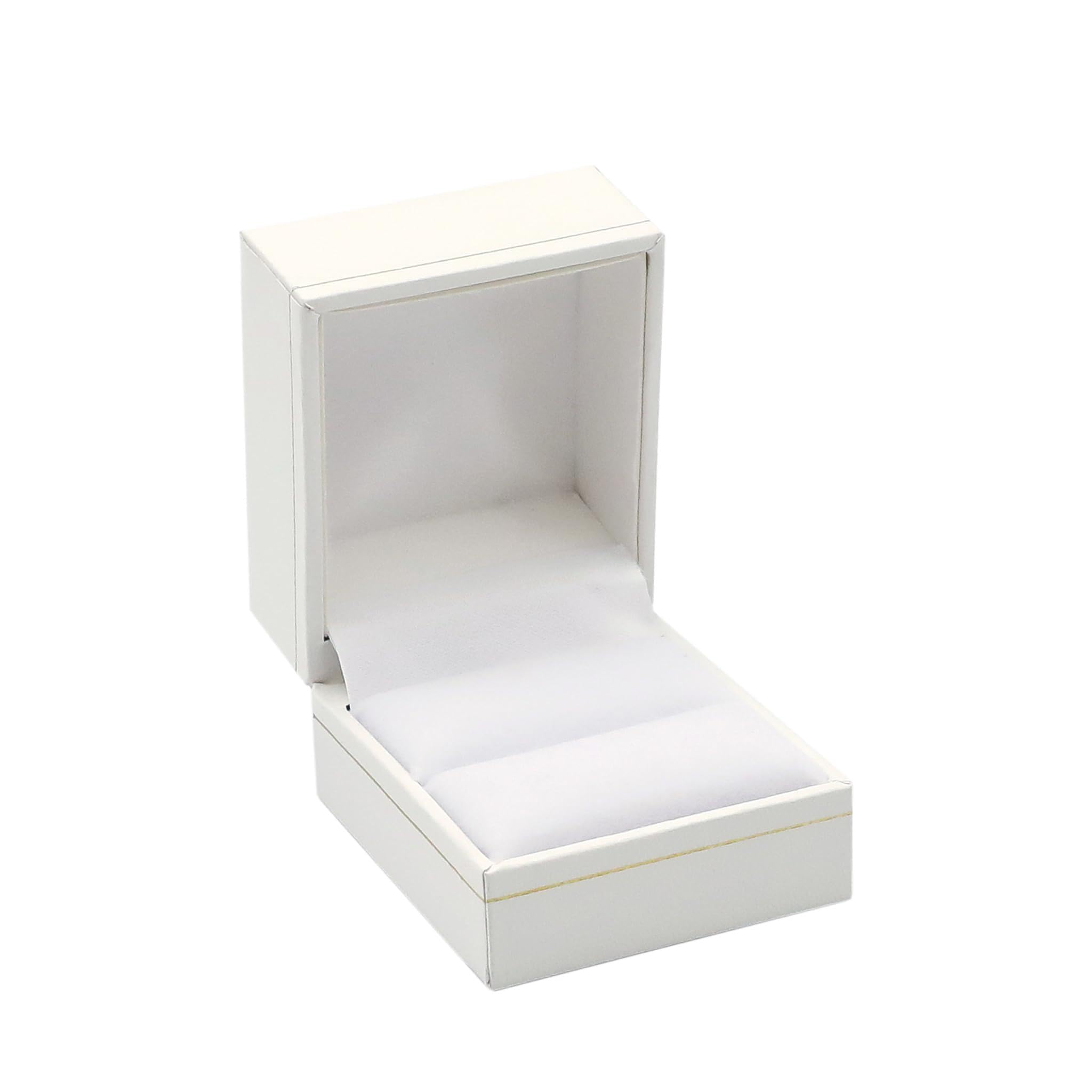 Noble Pack Eco-Friendly Ring Box – White Jewellery Gift Box with Leatherette & Paper-Covered Exterior, Gold Accent, Velvet Insert & Satin Lined Lid – Luxury Wedding Ring Box for Engagement & Gift