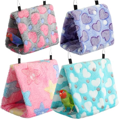 AceOrbit 4 Pcs Winter Warm Bird Nest House Shed Hut Hanging Hammock Sleeping Plush Fluffy Bird Cages...