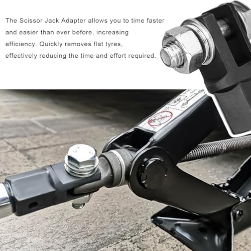 Image of DXNQ Scissor Jack Adapter, Effortless Scissor Jack Adapter Drill Adapter for 1 /2 Inch Drive Impact Drills or 13 /16 Inch Lug Wrench, Power Drill Socket Scissor Jack Connector for Car RV