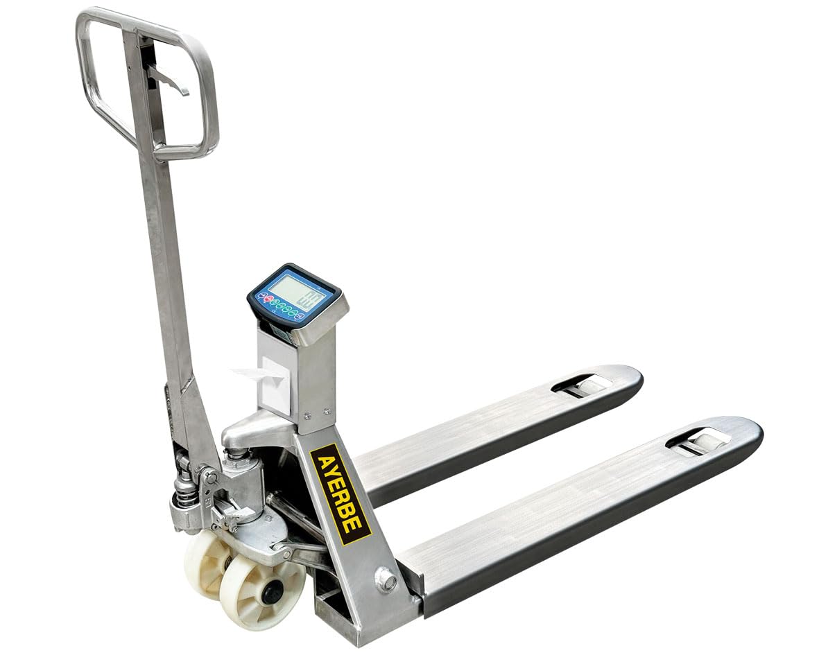 Transpaleta Inoxidable con Impresora 2500 kg Acero INOX 304 Precisión ±0,5 kg Ruedas PU CE GS TÜV