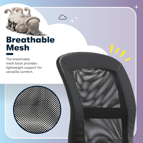 Image of Serta Essential Armless TaskChair, Small Desk Chairs with Wheels, Breathable Mesh Back and Faux Leather, Quality Foam Cushion Seat for Comfort, Minimal Design for Vanity Table, Black