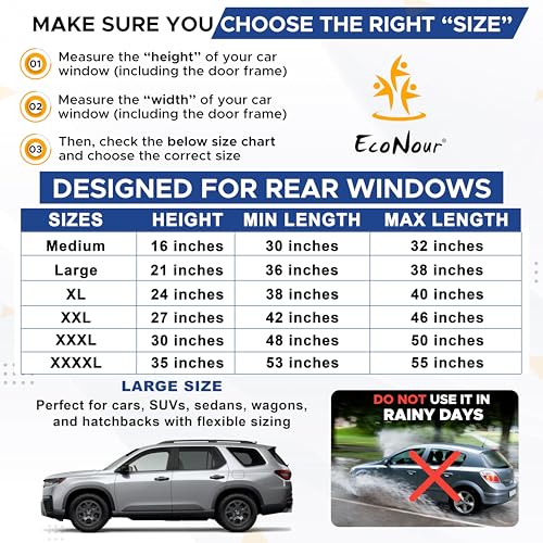 Image of EcoNour Car Window Shades for Side Windows (Pack of 2) | Sun Shade for Car Heat and UV Protection | Adjustable Elastic Fabric Baby Car Shade | Rear Side Window Sun Shade Accessories (Large 21 inchx36 inch)