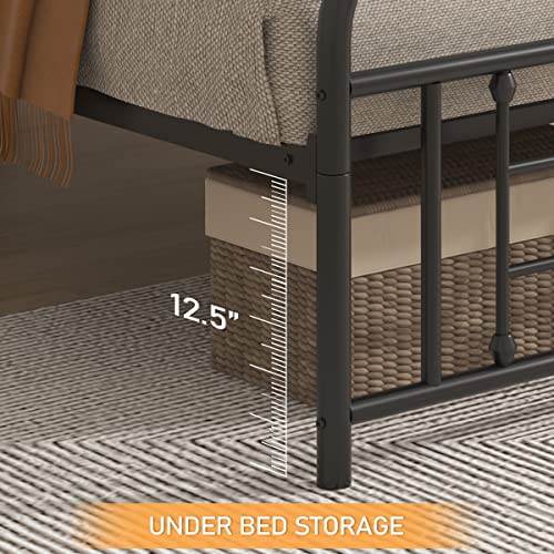 Bigbiglife Queen-Size Vintage Metal Platform Bed Frame With Headboard & Footboard, Under Bed Storage, No Box Spring Needed, Easy Assembly, Black #TOP6