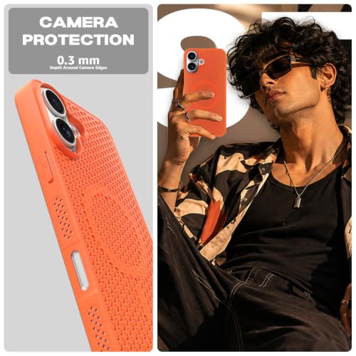 Image of Outlouders Back Cover for iPhone 16 | Honeycomb Cooling Design | Silicone Heat Dissipation | Mag-Safe Compatible | Shockproof Camera Protection Bumper Case (Orange Mag-Safe)