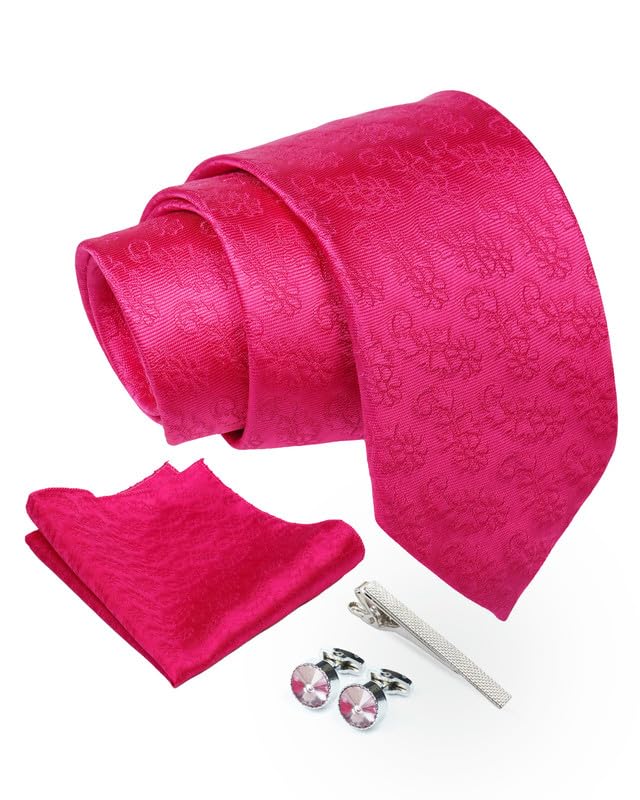 Tie for Men – Checkered Silk Neck Ties Set with Cufflinks Flower Pin, Pocket Square & Black Gift Box, Combo Necktie Sets for Office Wear, Formal Suits & Weddings (0, TPBflowerpn)-image-20