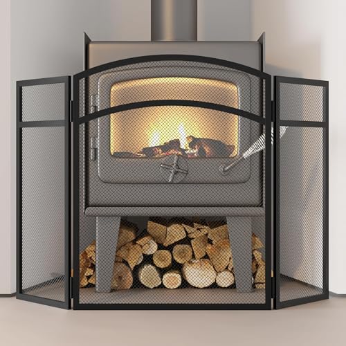 Kingson Schwarzer Kaminschutz, 96,5 x 61 cm, Sicherheits-Feuerschutz für Holzbrenner, Holzbrenner und offenes Feuer für die Sicherheit von Babys und Haustieren
