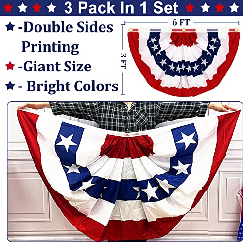 3 Pack 3x6 Feet 4th of July Pleated Fan American Flags Bunting for Outside Heavy Duty Double Sided Fade Resistant Patriotic Decor Red White and Blue Half Fan Flags for 250 Anniversary USA by TURNMEON - Image 2
