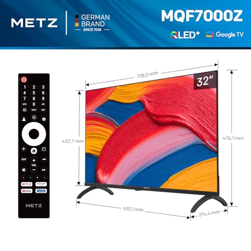 METZ QLED TV 32 Pouces (80 cm) Smart LED Television Google Tele HDR 10 Dolby Audio Bluetooth 5,1 EyeCare Tuner DVB-T/-T2/-C/-S/-S2 CI+ (2025 Modèle, Noir 32MQF7000Z) – Image 5