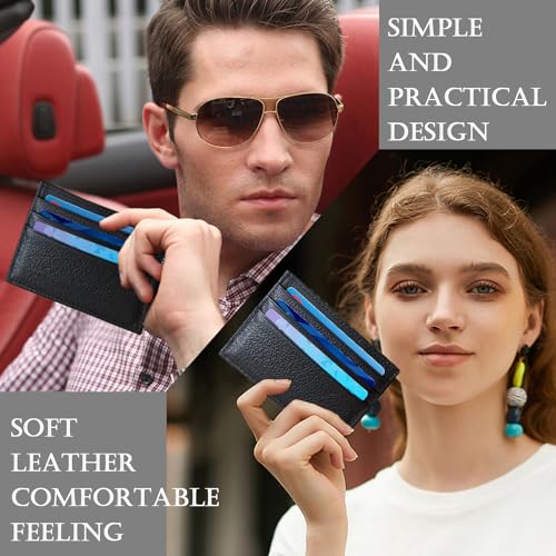 Image of WOXVM Credit Card Holder Wallet RFID Blocking Slim Credit Card Cases Holder Premium Leather Minimalist Front Pocket Small Wallet with 6 Card Slots and 1 Pockets for Men Women (Black)