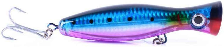 Pack of 3 Large Top Water Poppers 4.75 in/ 1.5 Oz Artificial Seal Lure 3D Eyes with Hooks and Ring for Saltwater Offshore, Surf Fishing Striped Bass, Bluefish