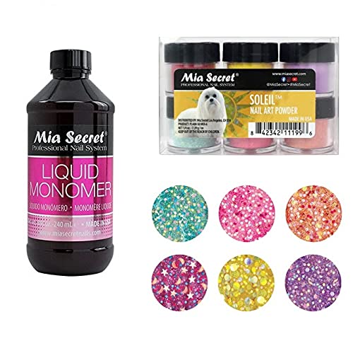 Mia Secret - Monomer 8 oz + Soleil 6 Colors Set