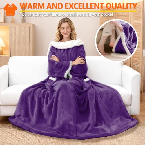Image of Wearable Heated Blanket With Sleeves & Foot Pocket, Heated Throw Blankets Fast Heating Blanket With 10 Heat Settings Auto Shut Off Over-Heat Protection-Warm Gift, Machine Washable, 52 inch*72 inch+18 inch
