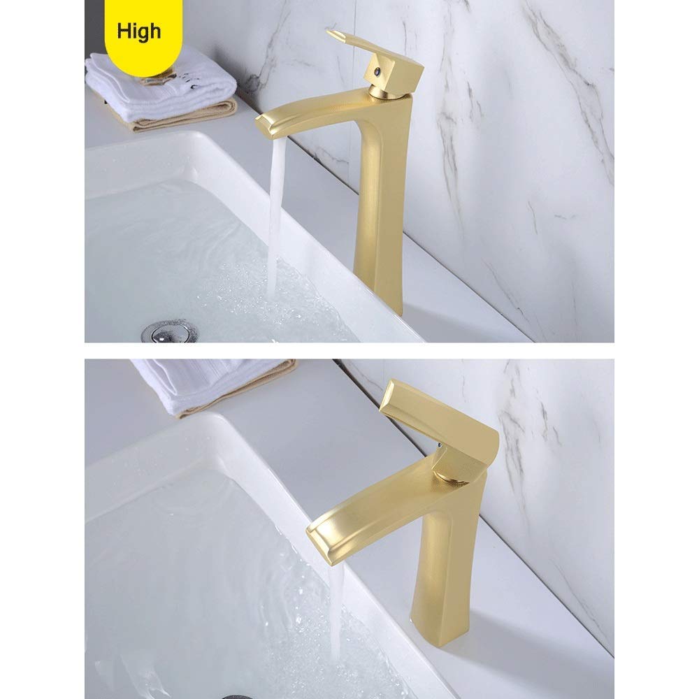 Heiß- und Kaltwasserhahn, nordisches gebürstetes Gold, einfacher Heller Luxus-Wasserhahn, Badezimmerschrank, Waschbecken, verdickte alle Bronze-Wasserhähne, Mischventil-Wasserhahn, Waschbecken,