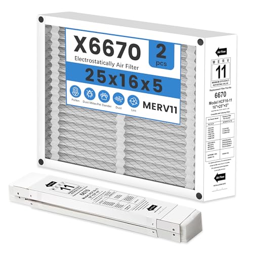 Image of 2 Pack X6670 16x25x5 Replacement Air Filter for Lennox X6670, HCF16-11,HCF16-10, Furnace HVAC System, MERV 11, Foldable Design (Actual Size: 15.75 x 24.75 x 4.38 Inches)