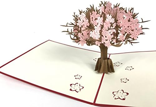 Beautiful Blossom Cherry Tree red pop-up card birthday name day mother's day dark red