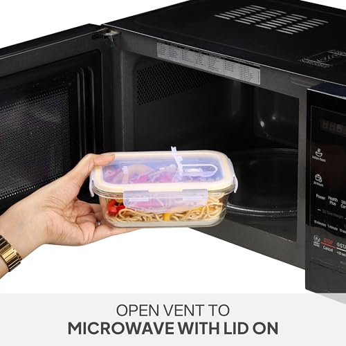 Image of CELLO Fit & Fresh Rectangle Lunch Box Container for Daily Use 1050ml Clear |Microwave & Fridge Safe Toughened Glass Airtight Leakproof Food Storage Tiffin Box Container for Kitchen Travel & Office Use