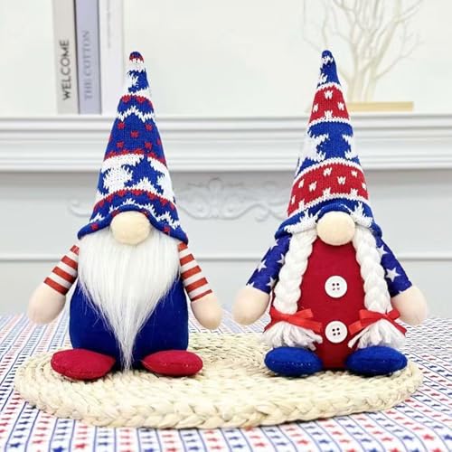 4th of July Decorations, 2Pcs Plush Patriotic Gnomes Decorations for Home, Red White and Blue Independence Day Gnome Gifts for Independence Day Memorial Day Decor