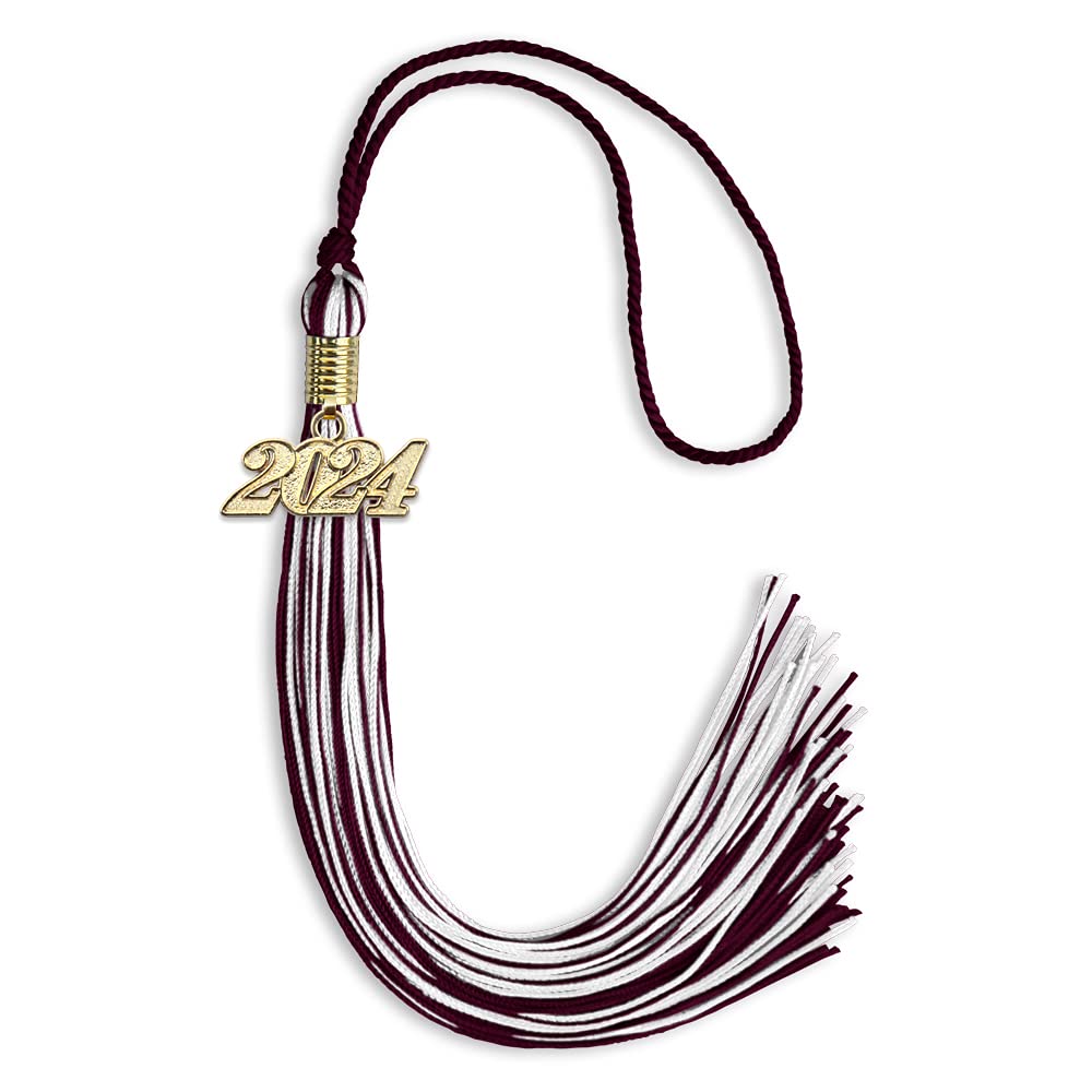 Endea Graduation Mixed Double Color Tassel with Gold Date Drop (Maroon/White, 2024)