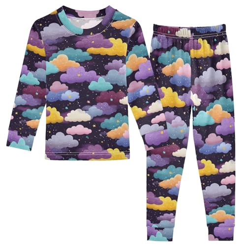 Cartoon Pajamas Set Cloud Pattern Blue Purple Long Sleeve PJs Cotton Jammies Sleepwear Top and Pants