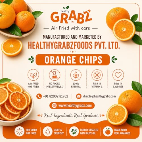 Image of HealthyGrabz Orange Fruit Chips | Solar-Dehydrated & Air-Cooked | Vitamin-Rich | No Added Sugar | Vegan, Gluten-Free | 20g x 3 Pack | Made by Dr. Dimple
