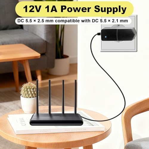12V 1A LED Netzteil AC 100-240V 50/60HZ Netzadapter mit DC 5.5 * 2.5 mm EU Stecker für LED Streifen, Router, Lautsprecher, Kameras, TV Boxen 12V 1000mA, 1M Kabel