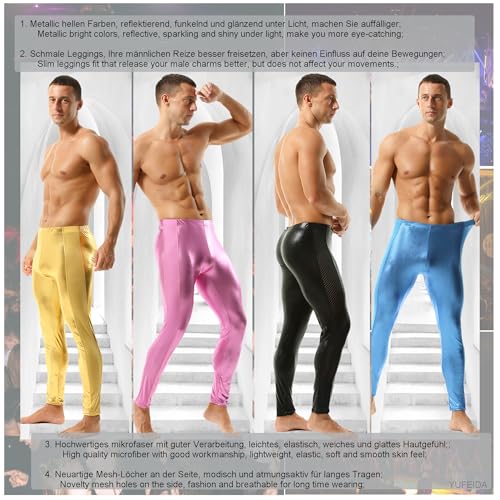 YUFEIDA Calça legging masculina metálica brilhante Wetlook Hot Slim Fit, Preto, G