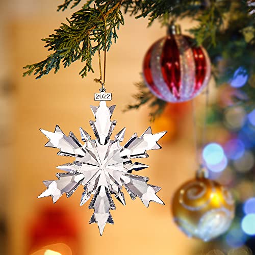 2022 Annual Edition Snowflake Clear Crystal Christmas Ornament, Large Snowflake Ornaments Display Winter Home Christmas Decor Gift #TOP3