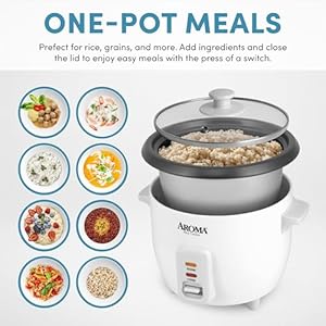 Aroma Housewares Aroma 6-cup (cooked) 1.5 Qt. One Touch Rice Cooker, White (ARC-363NG), 6 cup cooked/ 3 cup uncook/ 1.5 Qt. Aroma Housewares Aroma 6 cup cooked 15 Qt One Touch Rice Cooker White ARC 363NG 6 cup cooked 3 cup uncook 15 Qt
