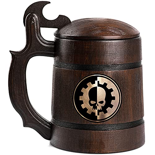 Adeptus Mechanicus Beer Stein, Personalized 40K Wooden Beer Mug, Wooden Tankard