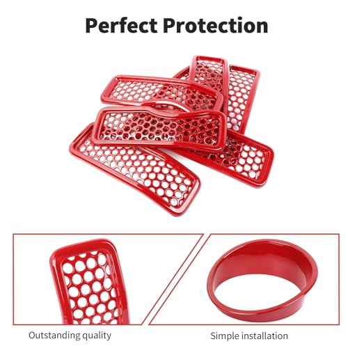Image of JWWY Headlight Front Grille Mesh Inserts Grille Embellishment Headlamp Grille Accent Kit Trim Fit for 2024 Jeep Wrangler JL JLU & Gladiator JT 4XE Exterior Accessories ABS 9pcs Red (Without Camera)