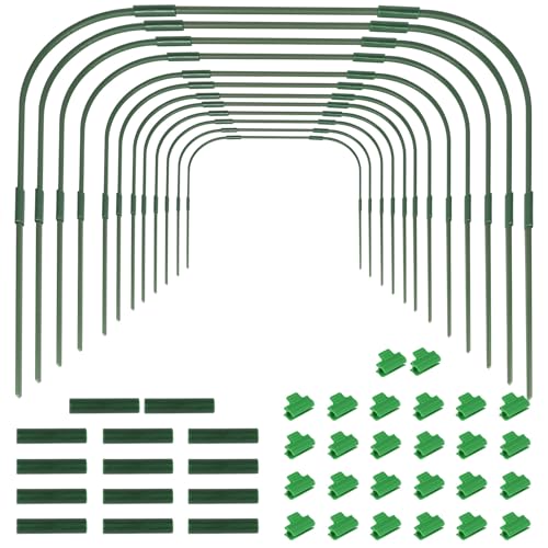 EXLECO 12Pcs Folientunnel Pflanzenschutz Gewächshaus mit Halteclips Metall Pflanztunnel Bögen für Hochbeet Abdeckung 80 * 90cm Frühbeet Tunnel Pflanzenschutzzelt für Garten Foliengewächshaus